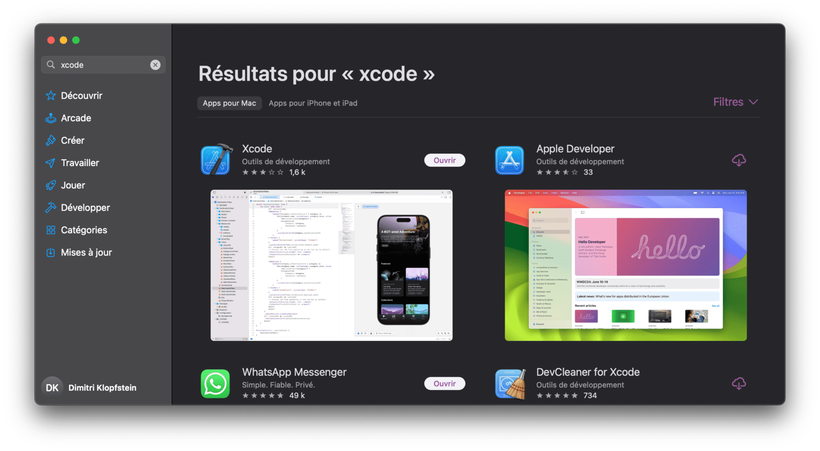 Capture d'écran de l'appStore qui montre l'application Xcode à télécharger