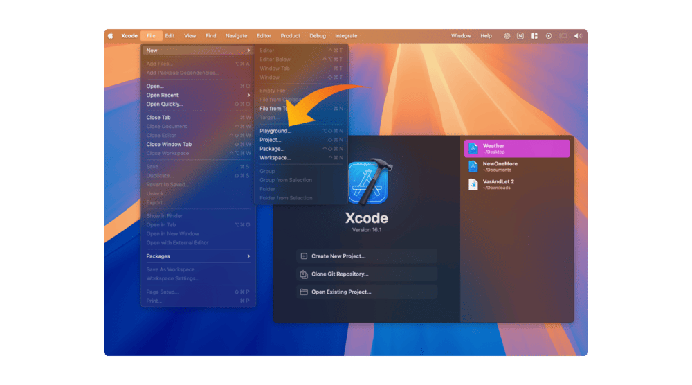 Capture d'écran qui montre comment créer un nouveau playground dans Xcode