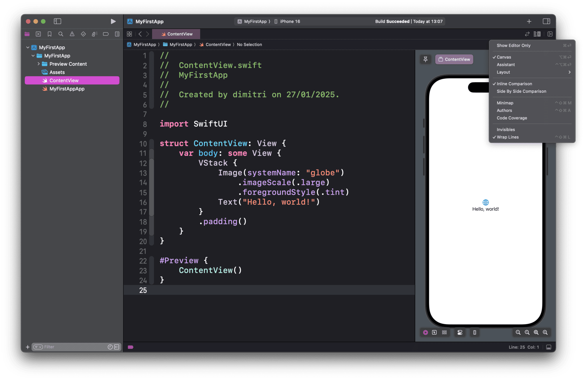 Capture s'écran du menu de paramétrage de l'environement de Xcode