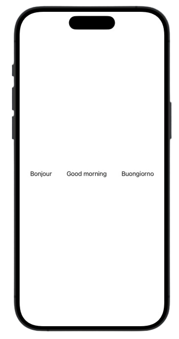 Capture d’écran d’une app iOS montrant le placement de composants dans une HStack personnalisée.