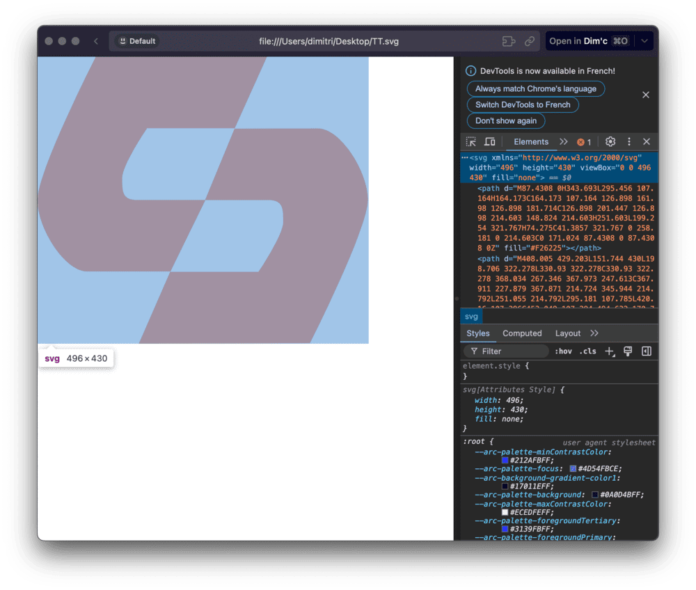capture d'écran d'une inspection sur une page web afin de récupérer le code d'un SVG