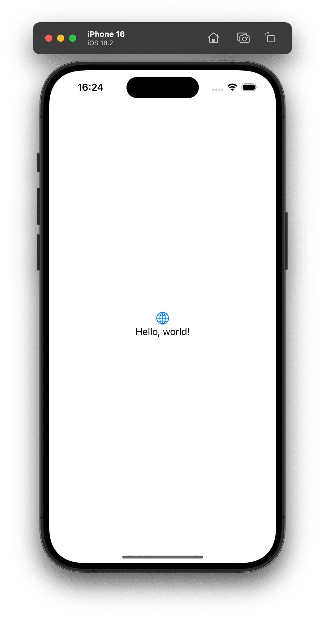 Capture d'écran du simulateur. Ici un Iphone 16