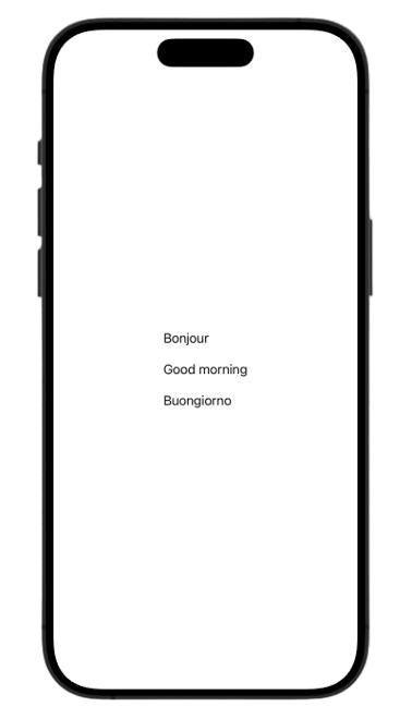 Capture d’écran d’une app iOS montrant le placement de composants dans une VStack personnalisée.
