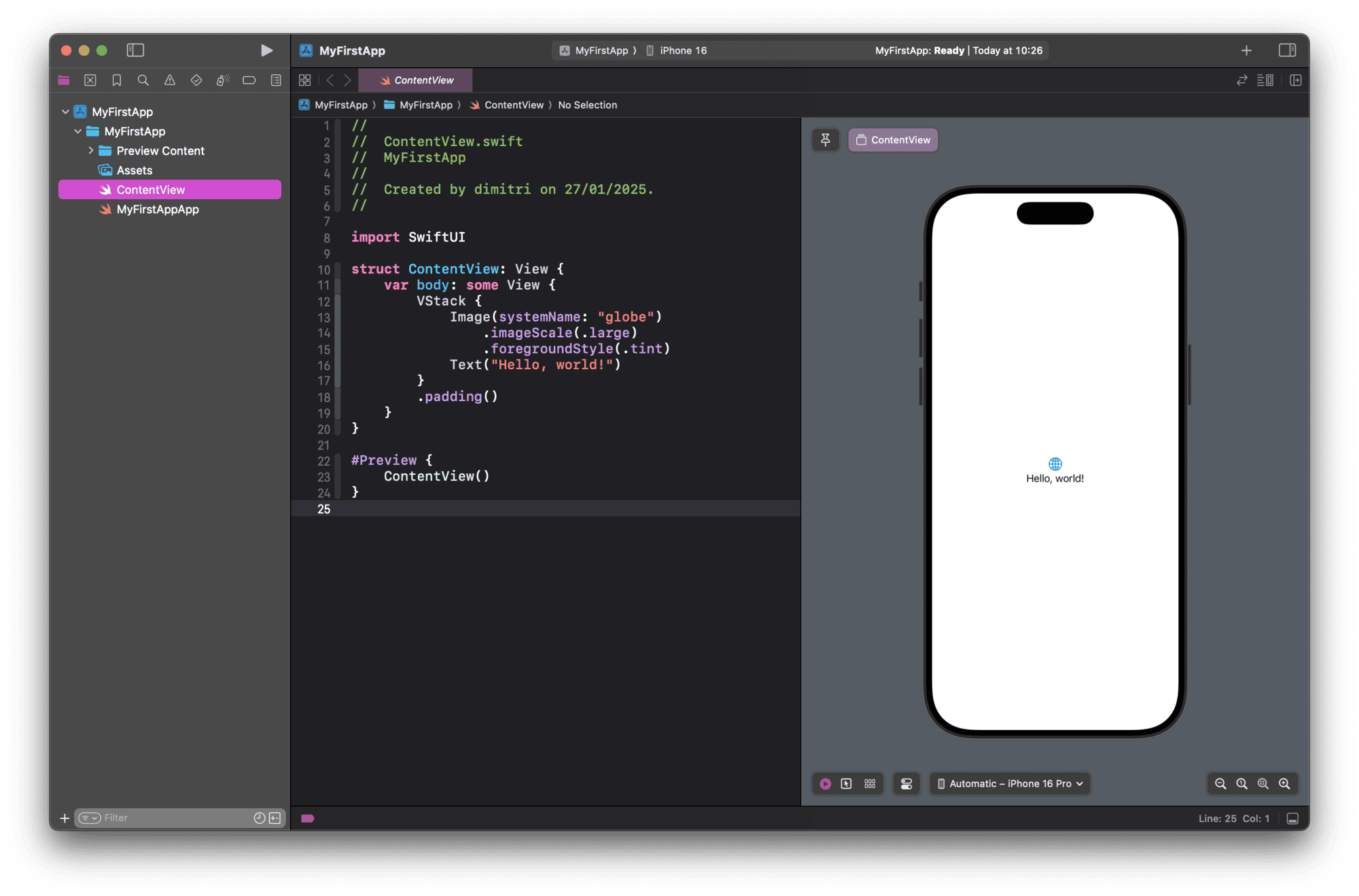 Capture s'écran de la vue par default de Xcode