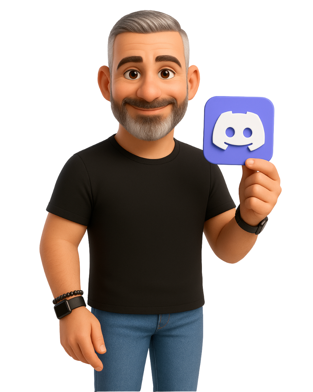Un homme montre le logo discord, il à un visage souriant et bienveillant